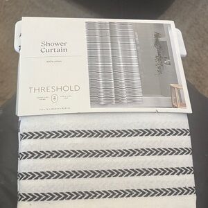 Threshold White Shower Curtain with black Stripes